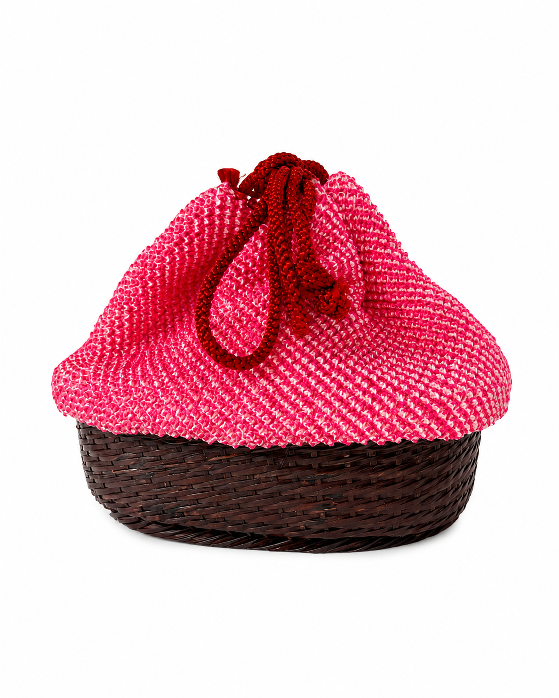 Vintage Japanese Bamboo Basket Bag | Pink Kinchaku