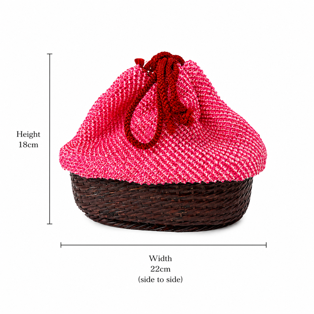 Vintage Japanese Bamboo Basket Bag | Pink Kinchaku