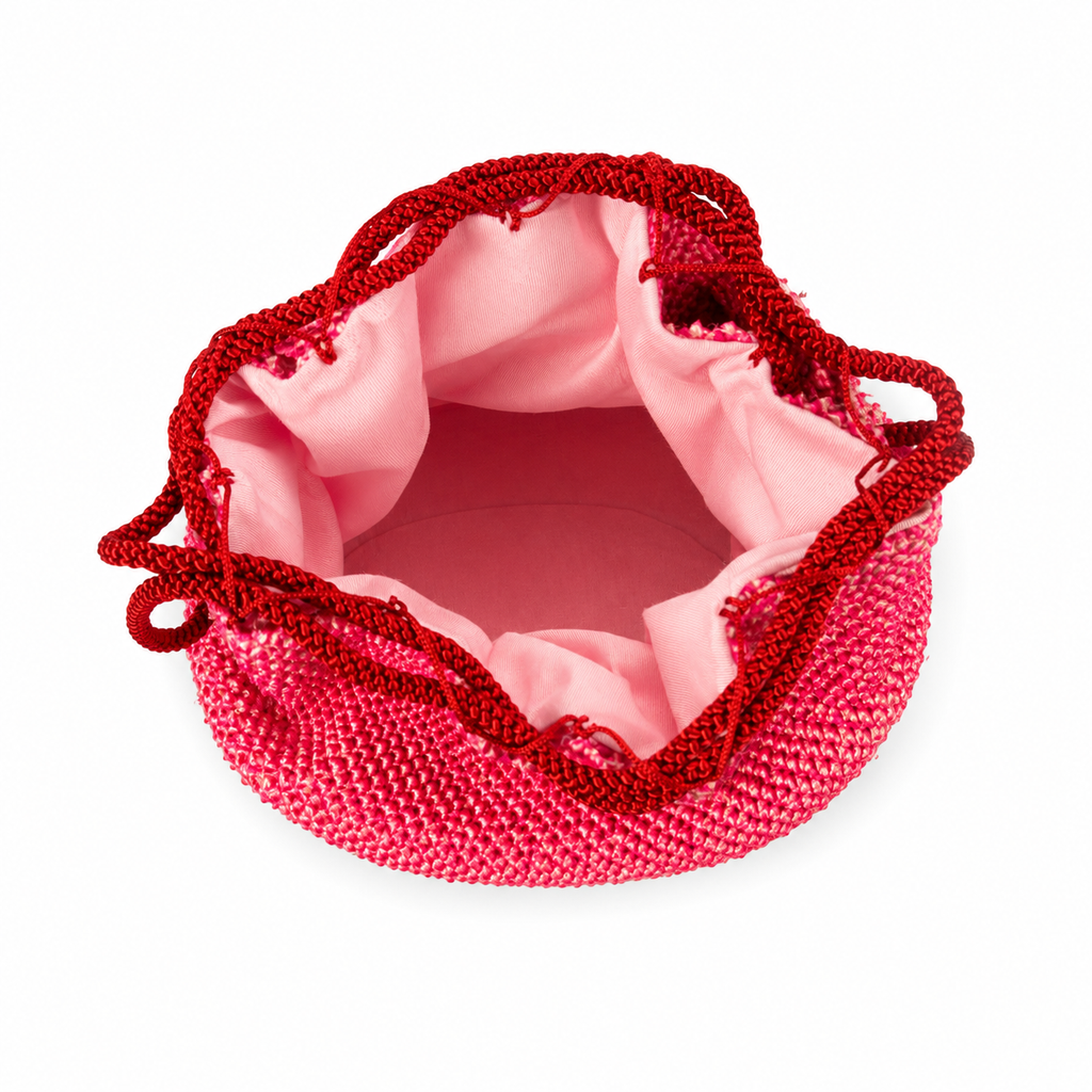 Vintage Japanese Bamboo Basket Bag | Pink Kinchaku