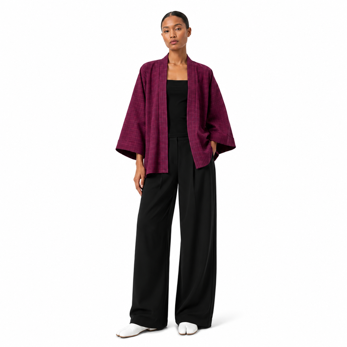 Plum Grid Kimono Jacket